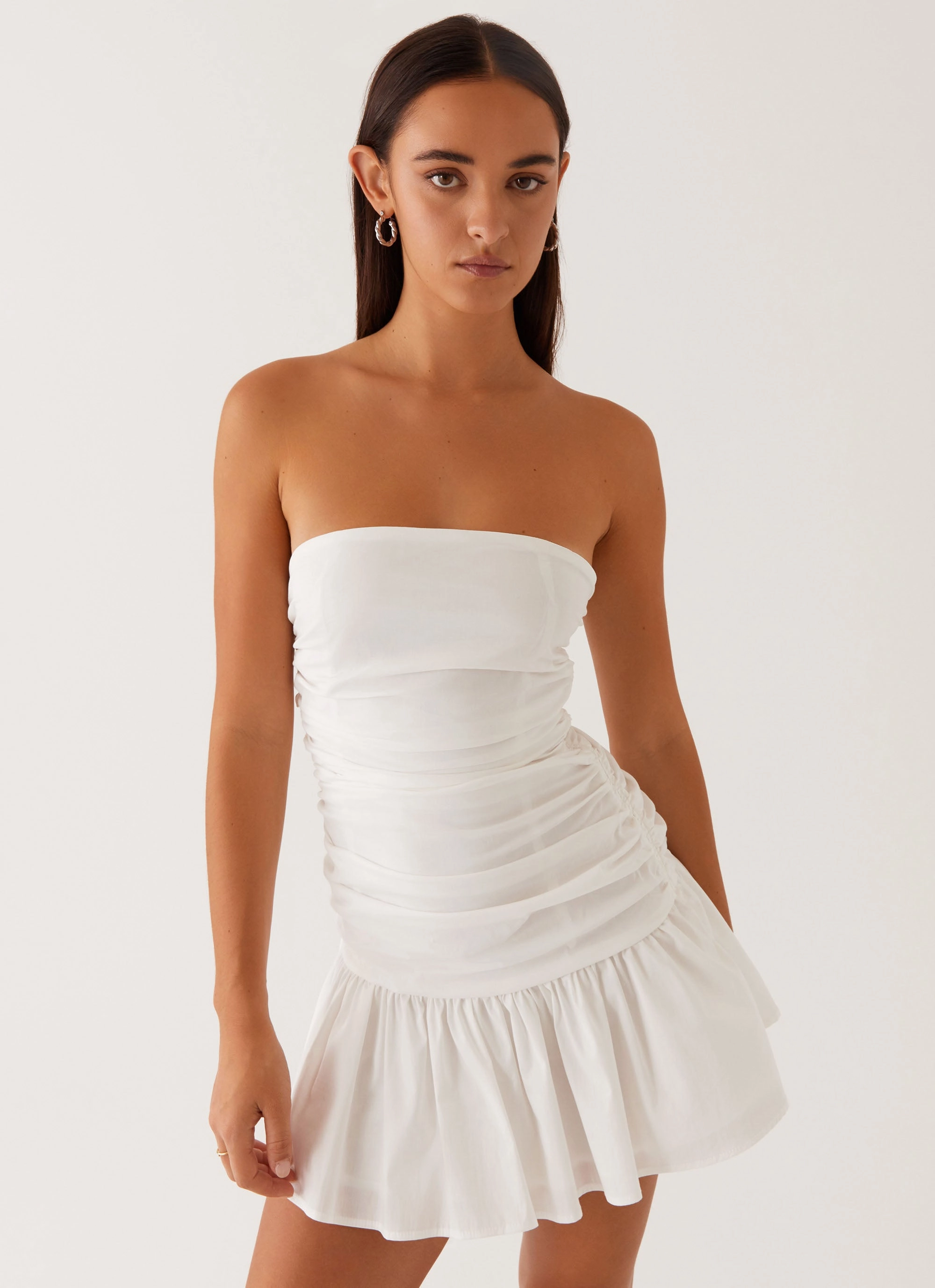 Eco-Lining Straight-Cut Carmel Mini Dress - White