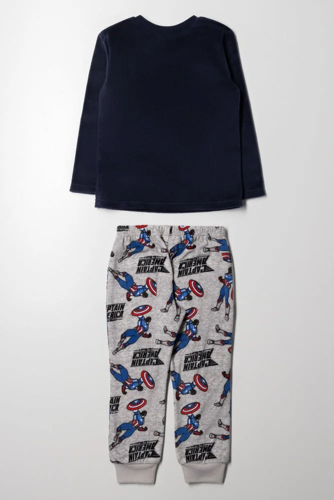 Captain America Fleece Long Sleeve Pyjamas Navy And Cream