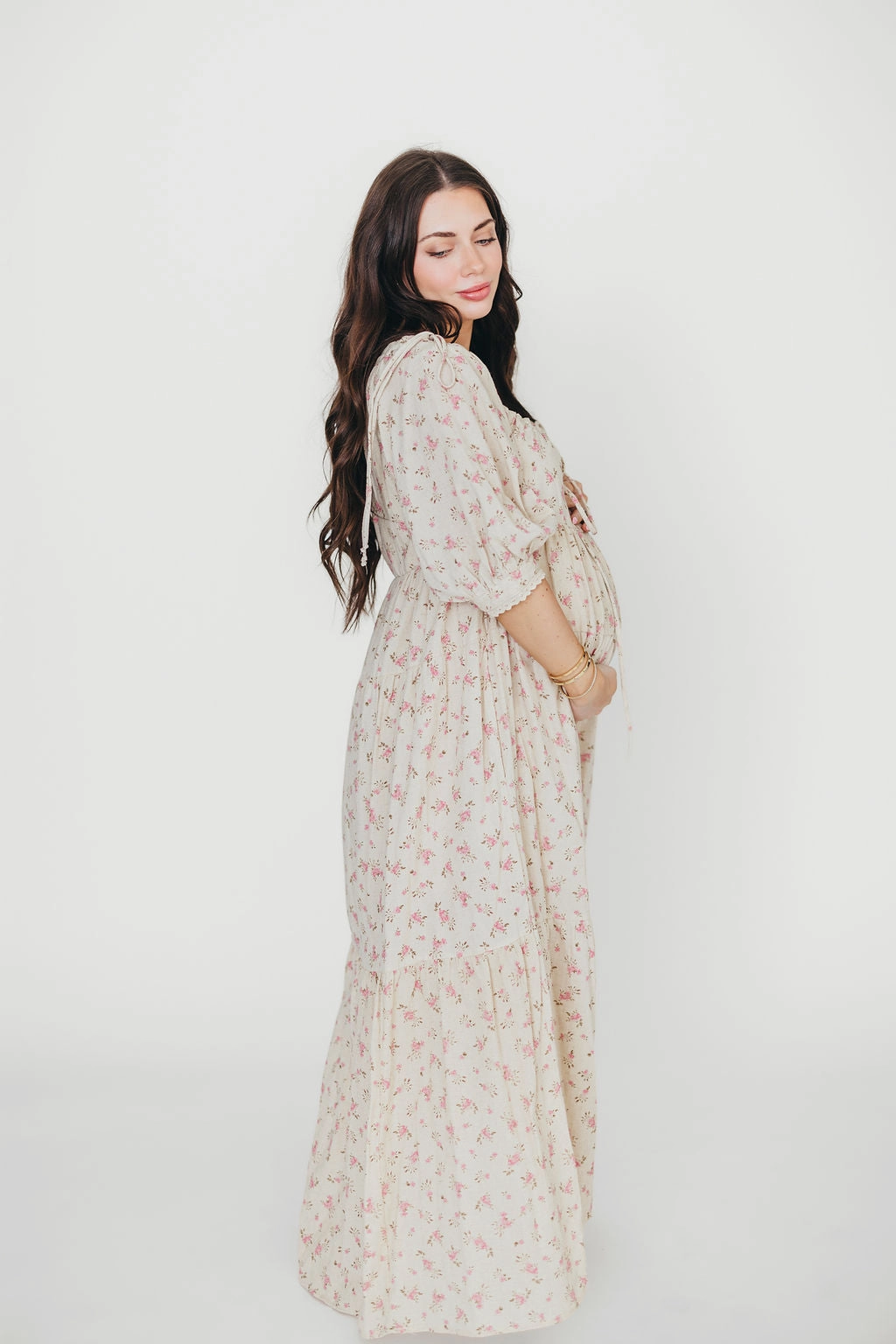Cara 100% Cotton Maxi Dress in Pink/Brown Floral *Final-Sale* Cozy Fit