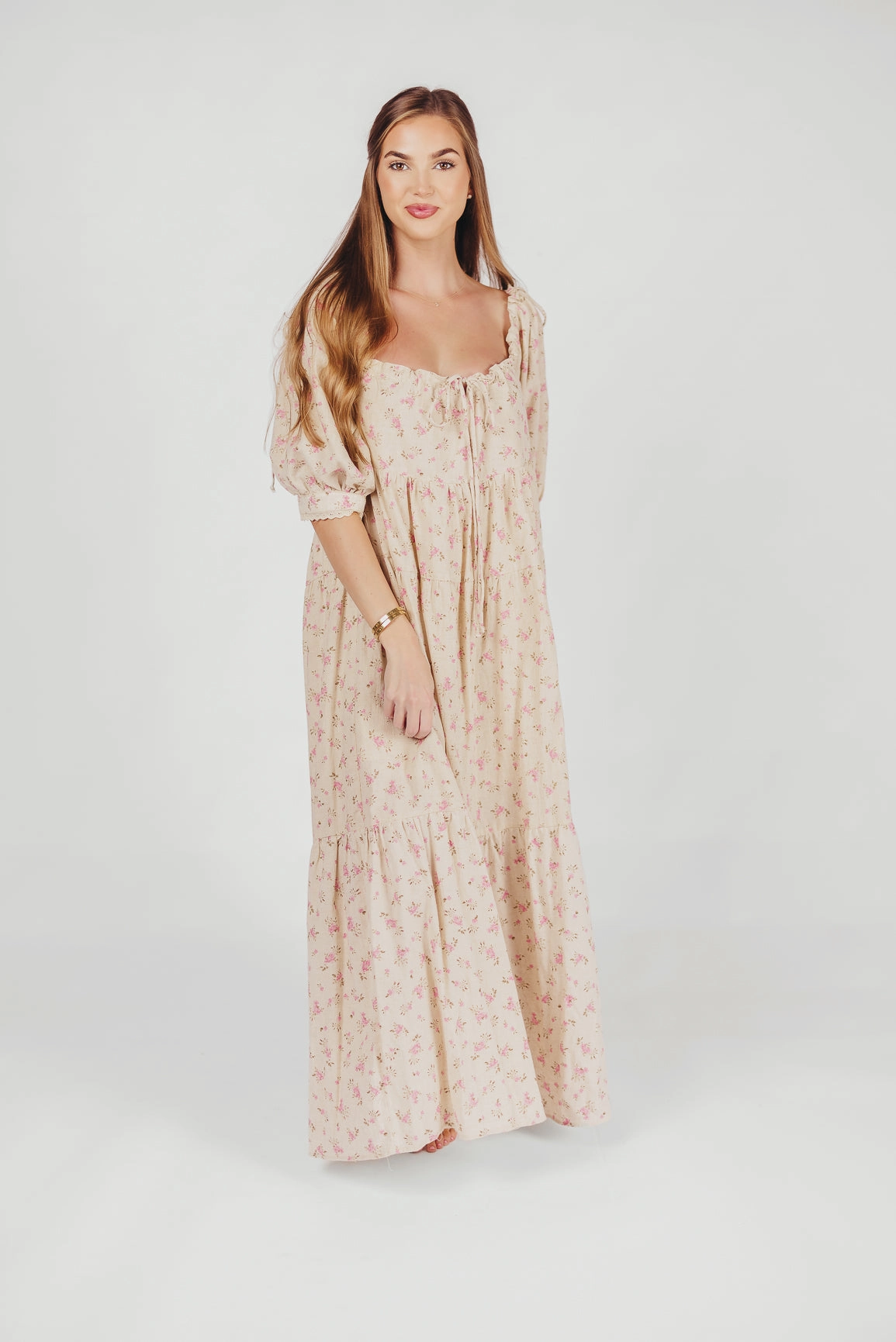 Cara 100% Cotton Maxi Dress in Pink/Brown Floral *Final-Sale* Luxury Feel