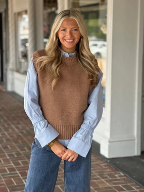 YarnBlend MultiDirectionalStretch Caramel Brown Crew Neck Sweater