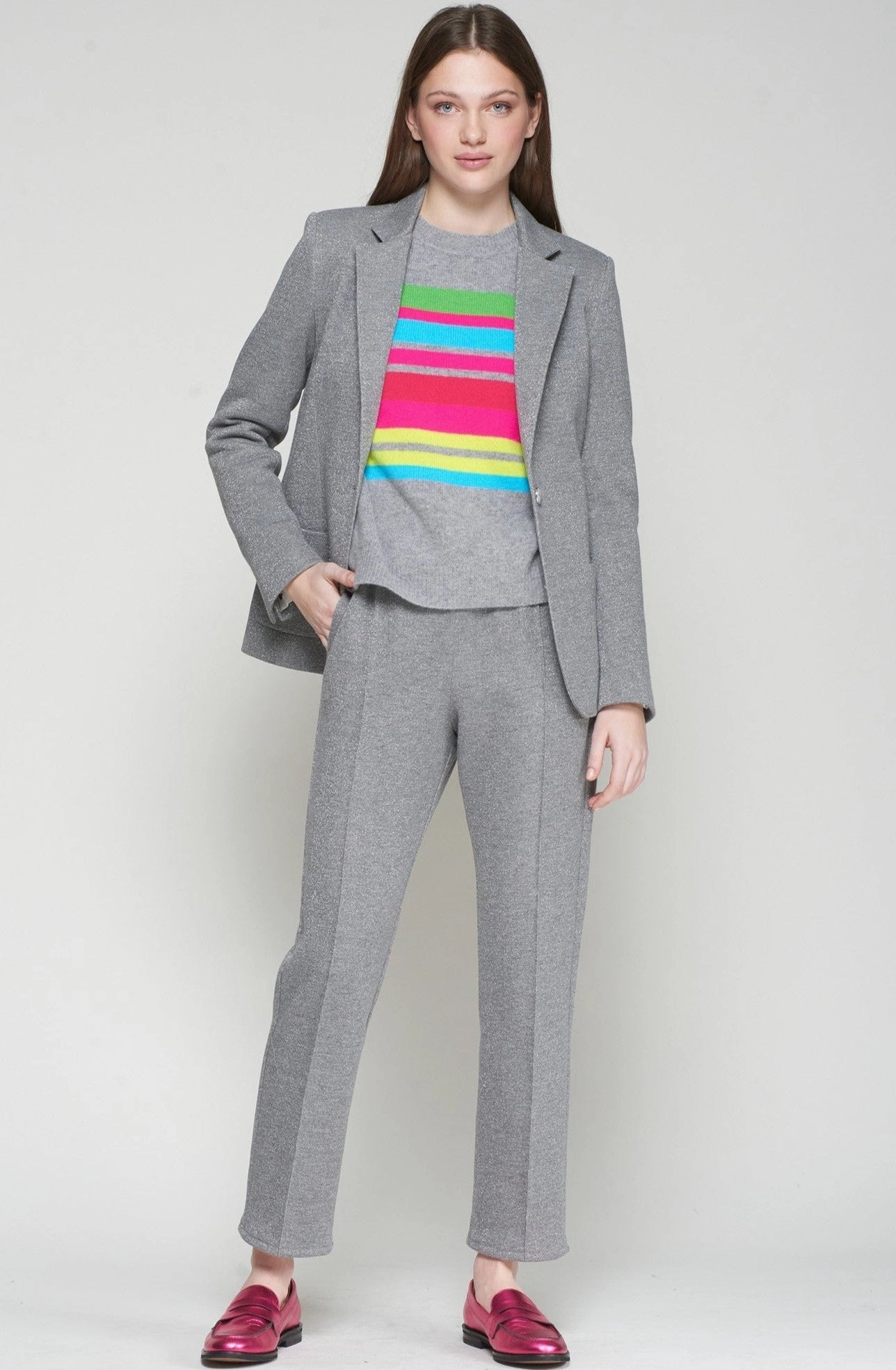 Carla Stretch Trouser in Silver Breathable Material
