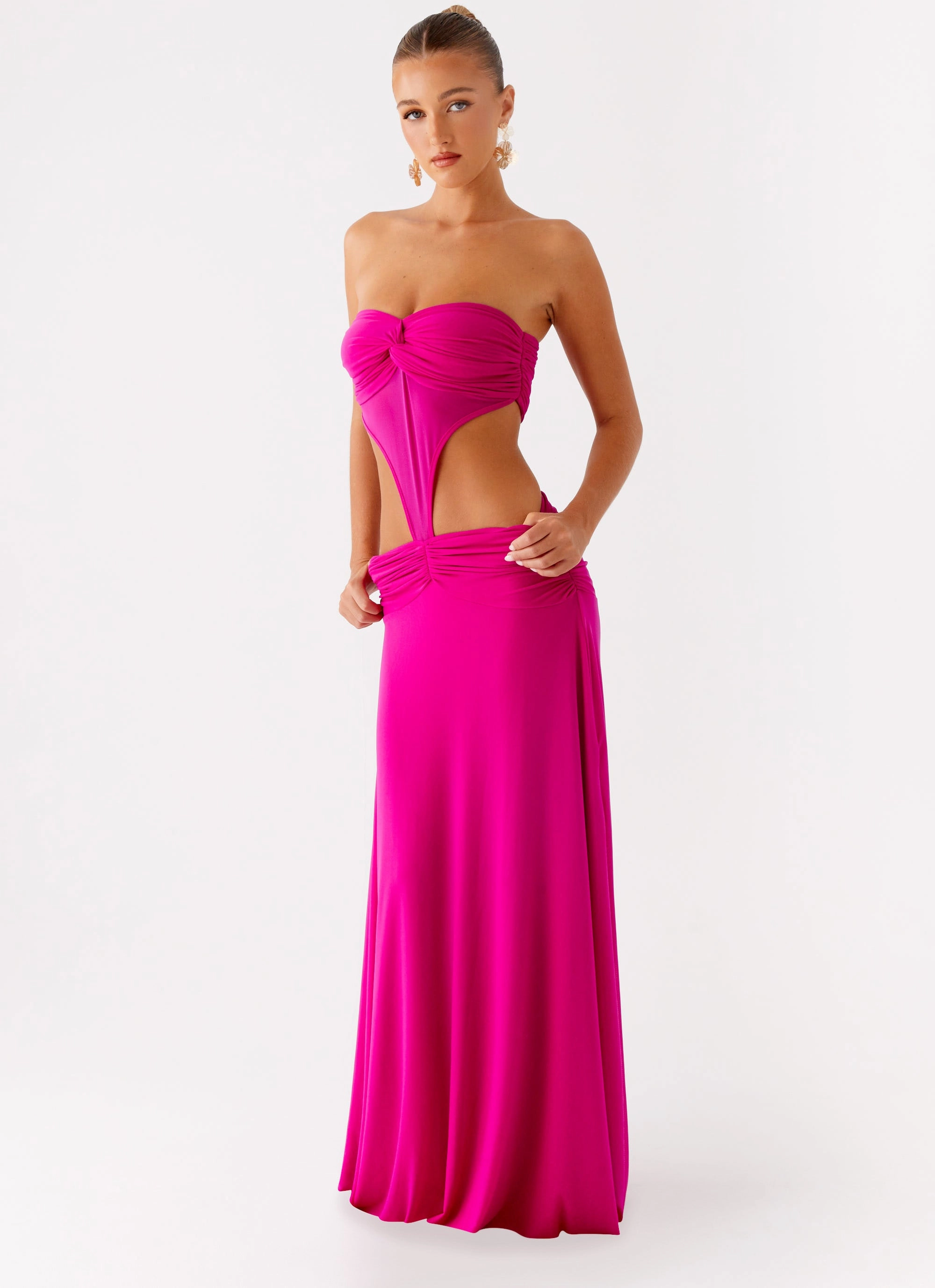 Sheer Layer Elegant Line Carlene Maxi Dress - Fuchsia