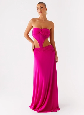 Vacation Outfit Edgy Look Carlene Maxi Dress - Fuchsia
