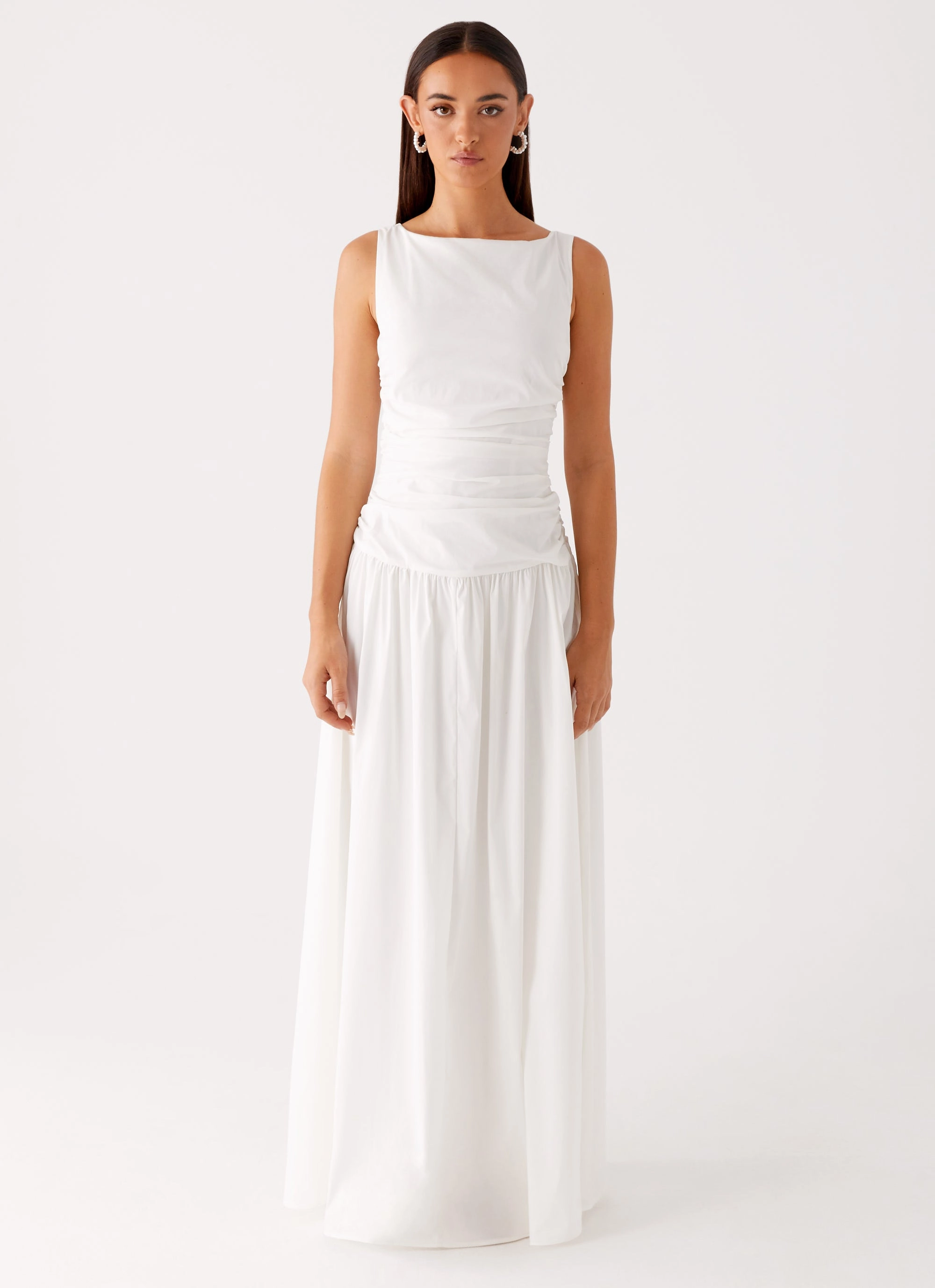 Street-Style Comfy Design Carmel High Neck Maxi Dress - White