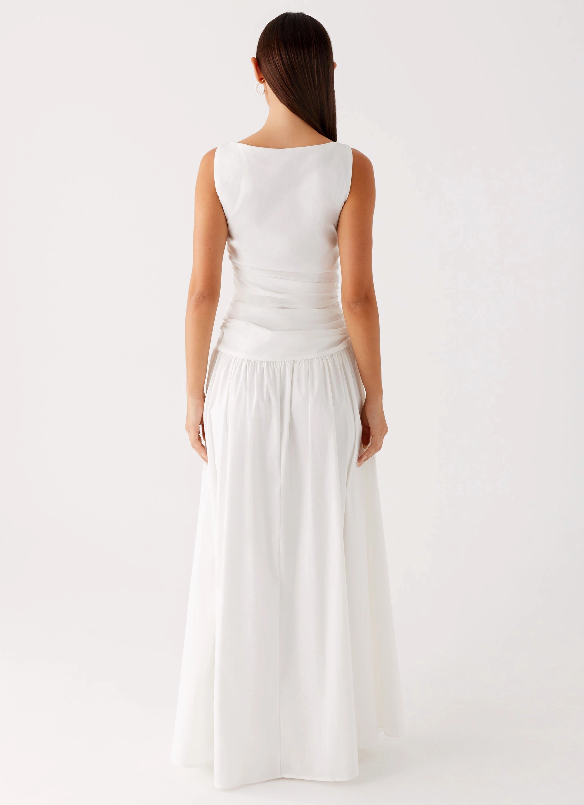 Carmel High Neck Maxi Dress - White Light material
