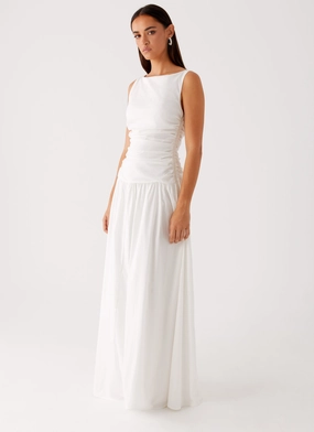 Carmel High Neck Maxi Dress - White Chic Statement