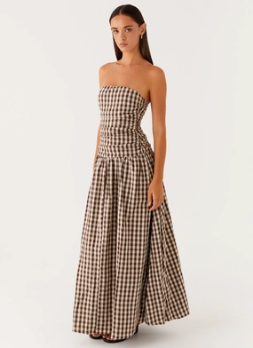 Carmel Maxi Dress - Brown Gingham Weekend Chic