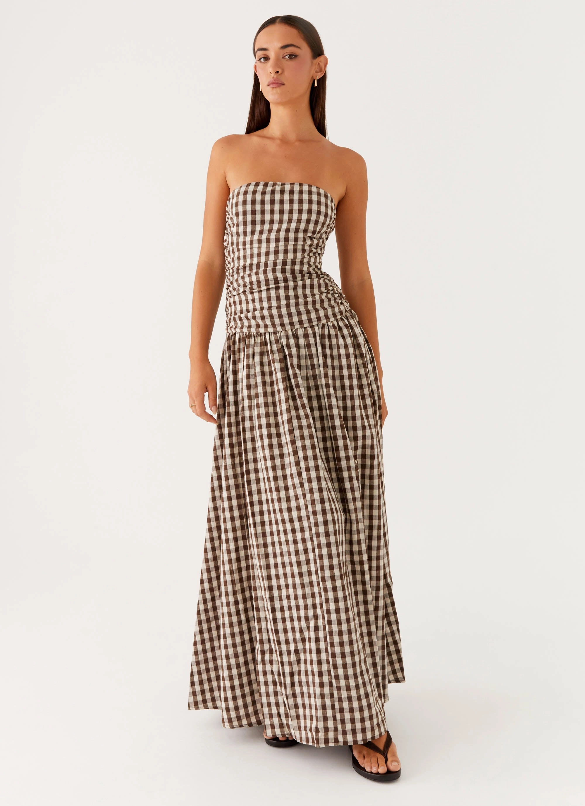 Carmel Maxi Dress - Brown Gingham Layer Base