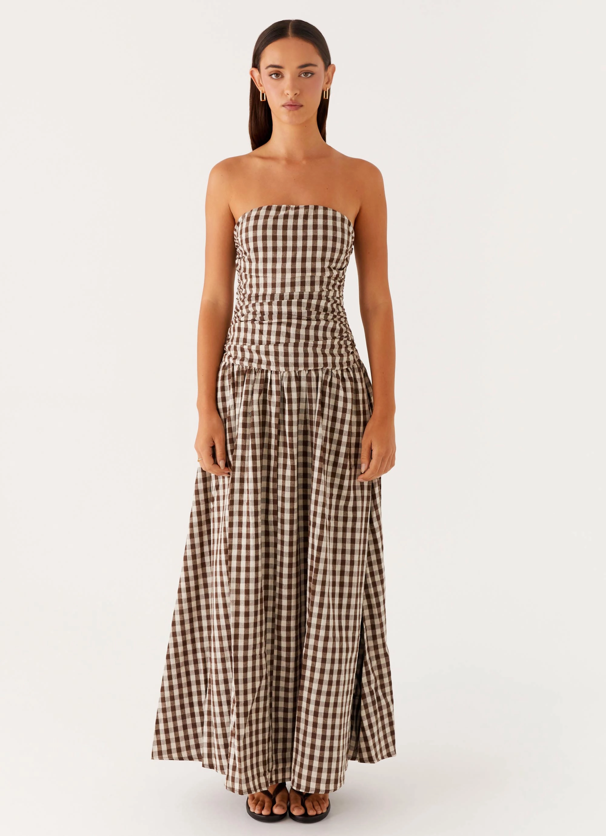 knee-length Carmel Maxi Dress - Brown Gingham
