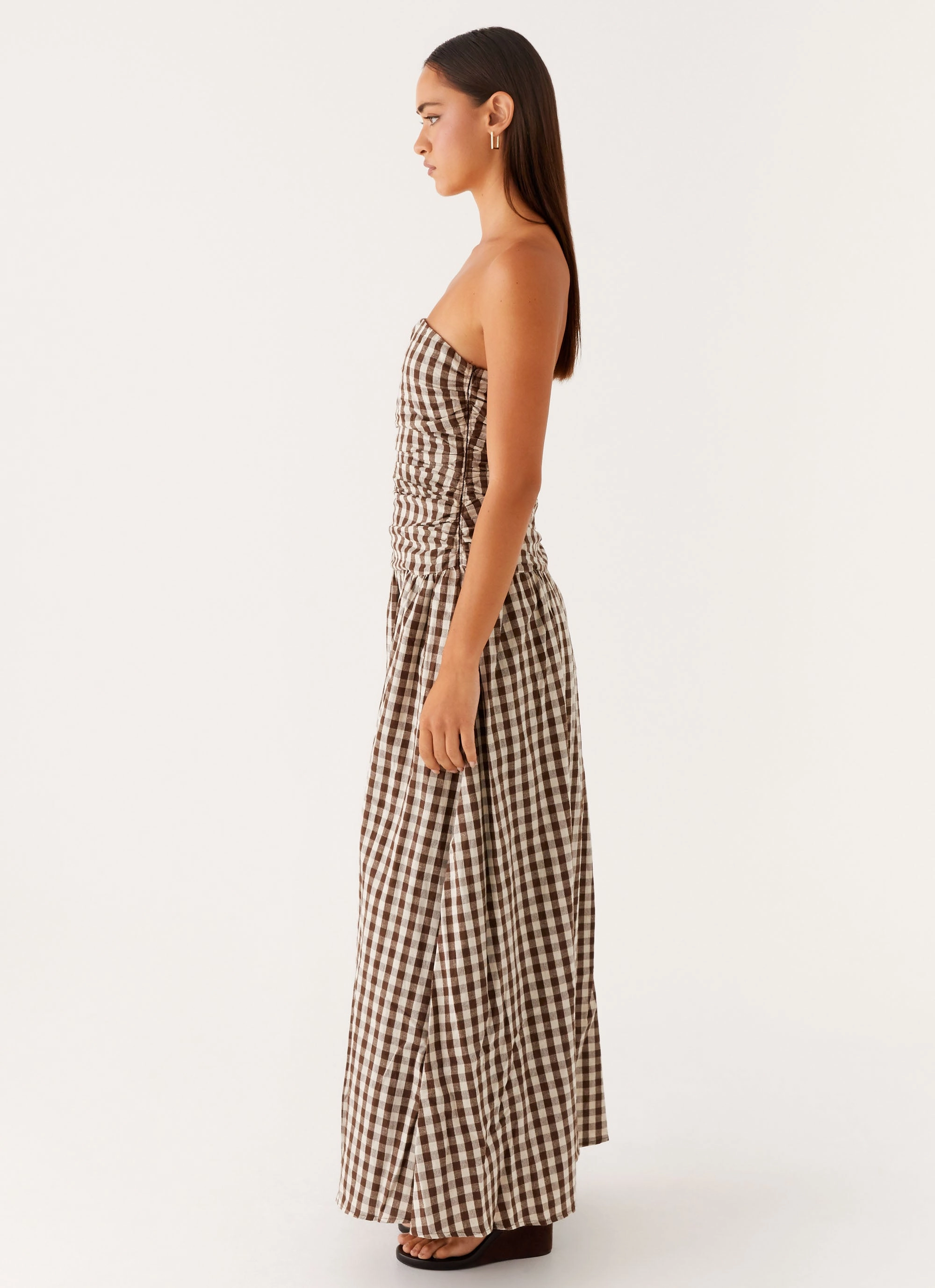 Carmel Maxi Dress - Brown Gingham Casual-Look Family Glow