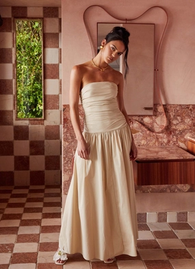 Carmel Maxi Dress - Ivory Earth-Tone Sheer Layer