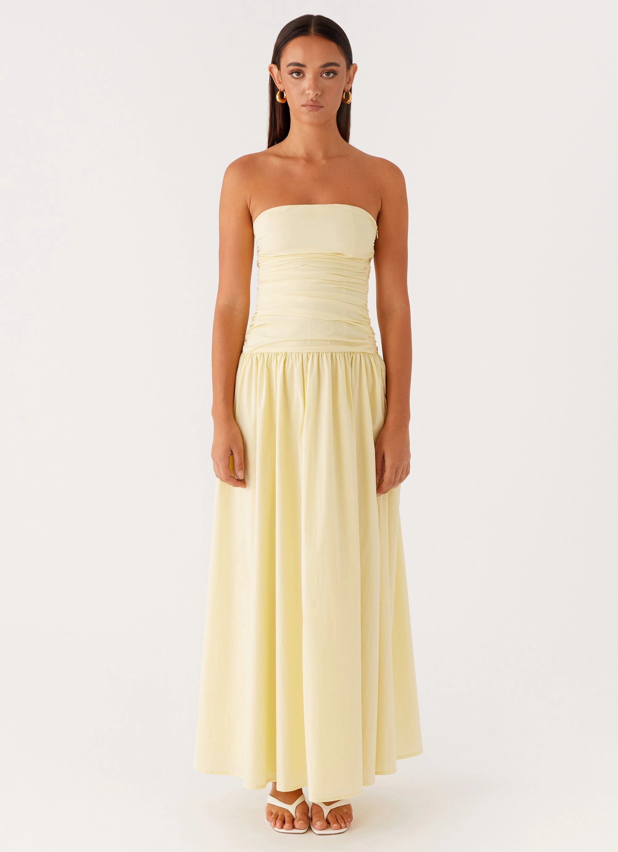 Carmel Maxi Dress - Yellow Sleek Texture Smooth Curve