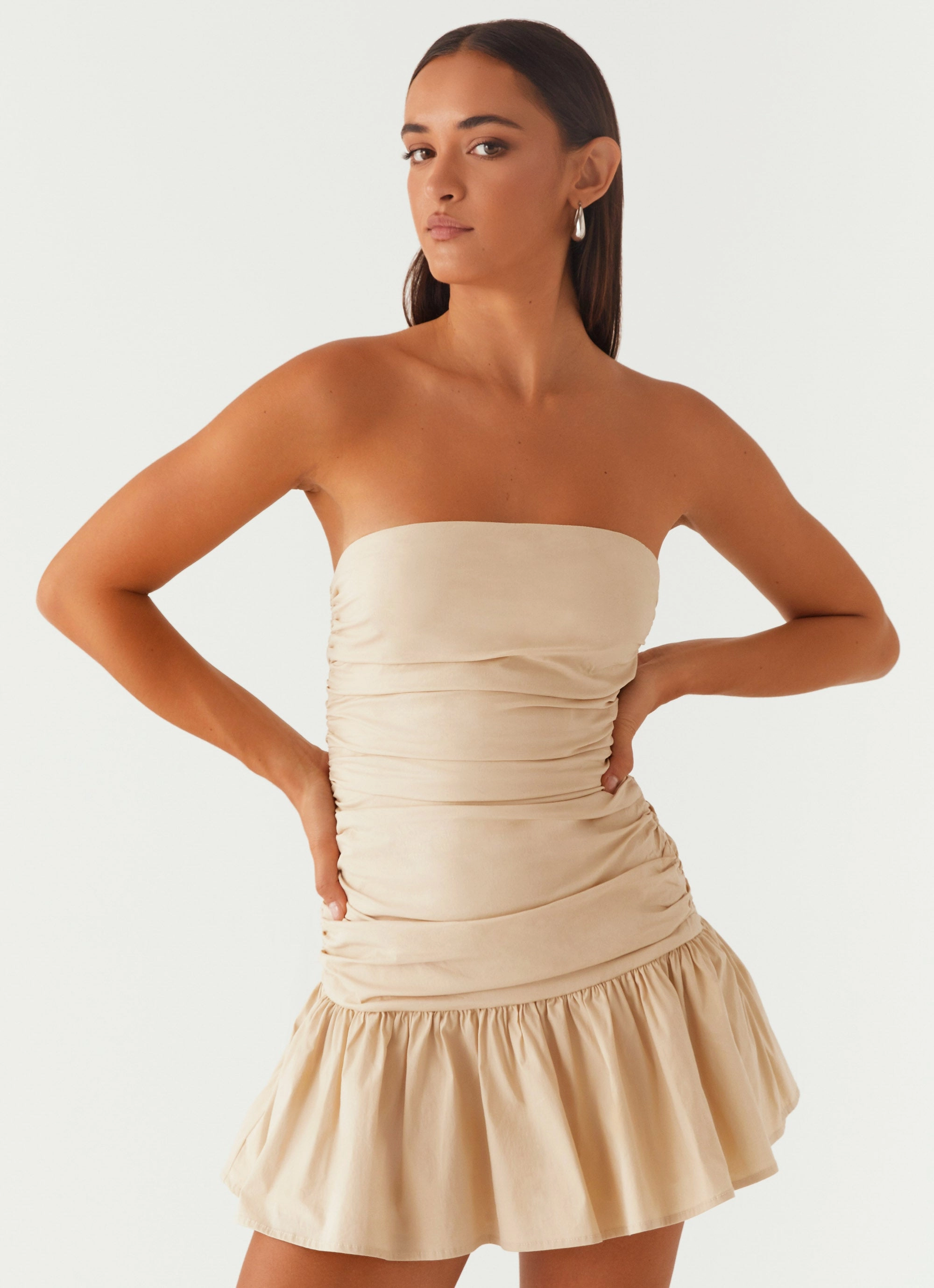 Sophisticated Wear Ribbed-Texture Carmel Mini Dress - Ivory