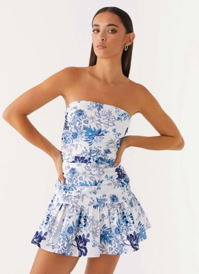 Carmel Mini Dress - Serene Sky Floral Luxe Mood