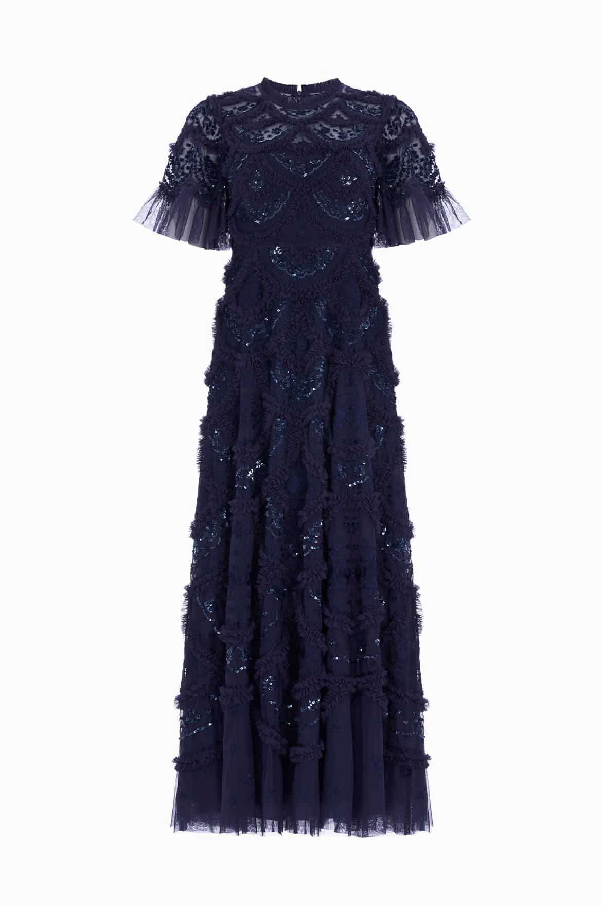 Carmen Ruffle Ankle Gown Fashion Fit Sleek Look