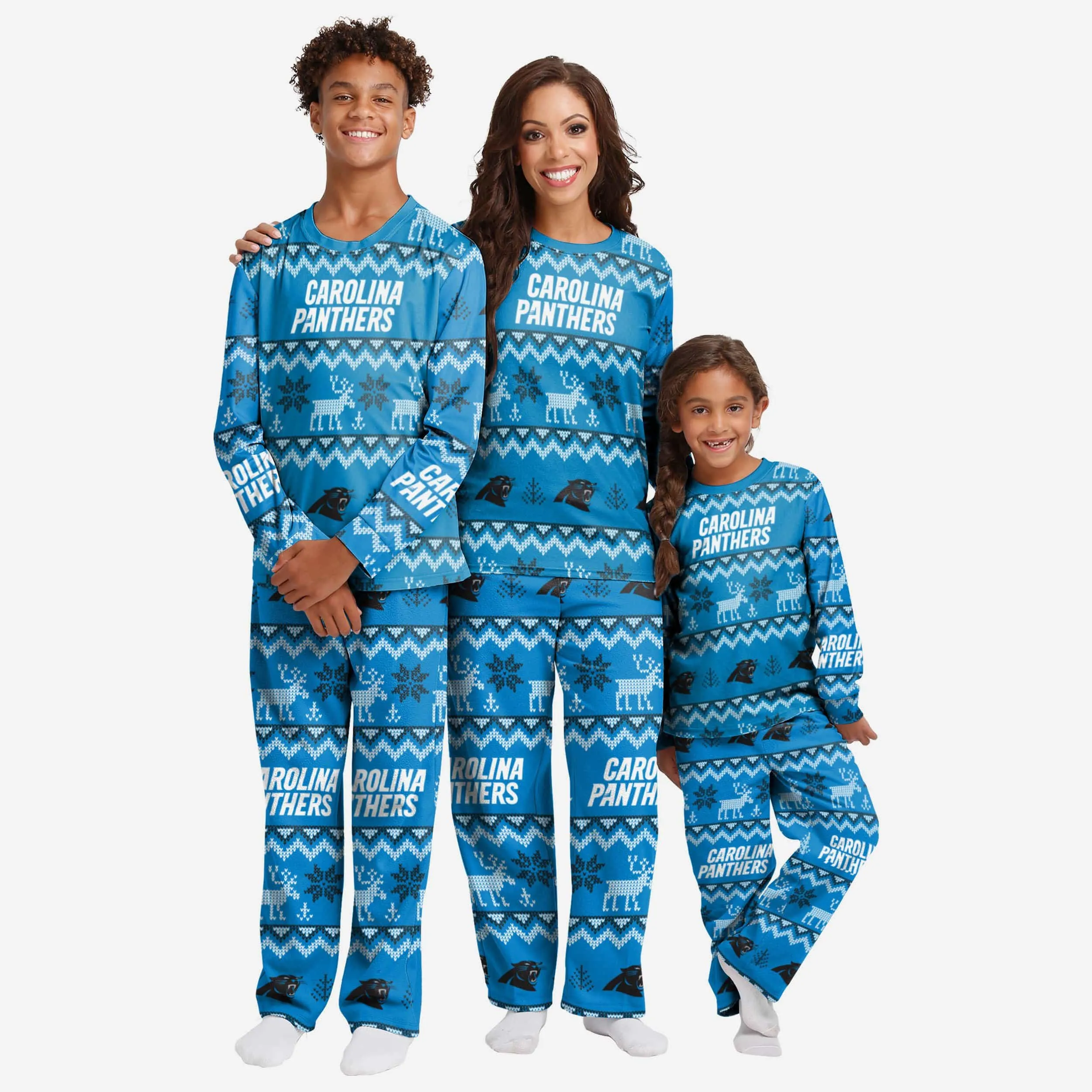 Carolina Panthers Youth Ugly Pattern Family Holiday Pajamas