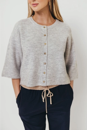UPFProtection QuickDry Performance Caroline Button Down 3/4 Sleeve Sweater Cardigan in Heather Grey