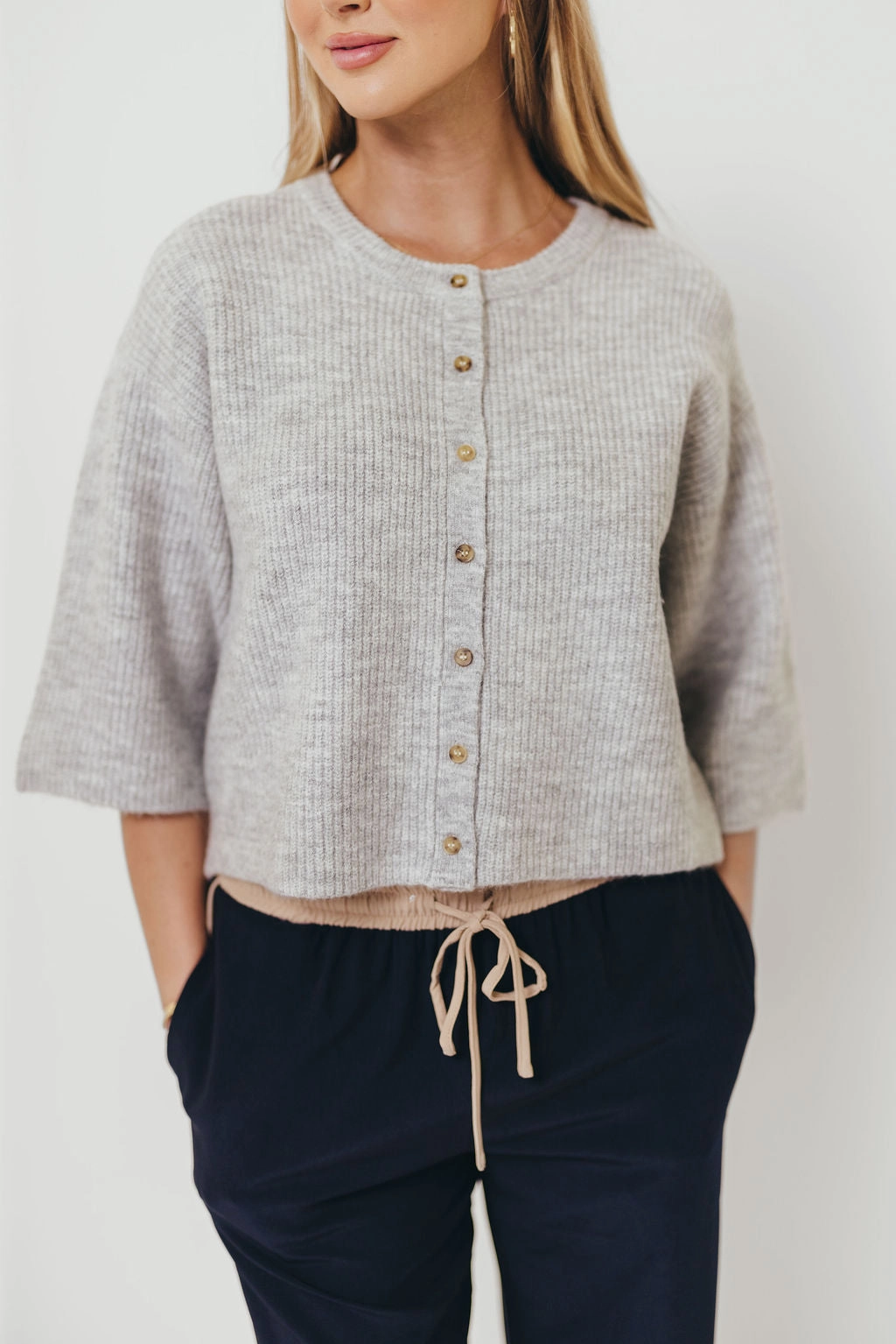 UPFProtection QuickDry Performance Caroline Button Down 3/4 Sleeve Sweater Cardigan in Heather Grey