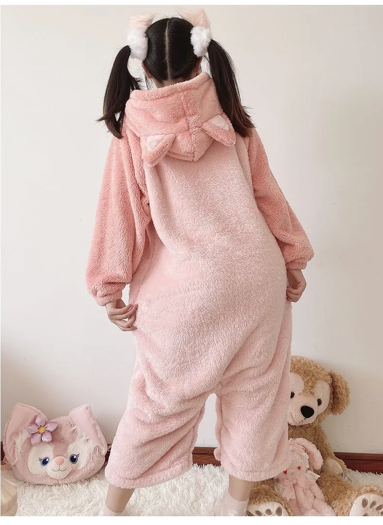 Cartoon Kitty Cat Paws Pockets Hooded Pajamas