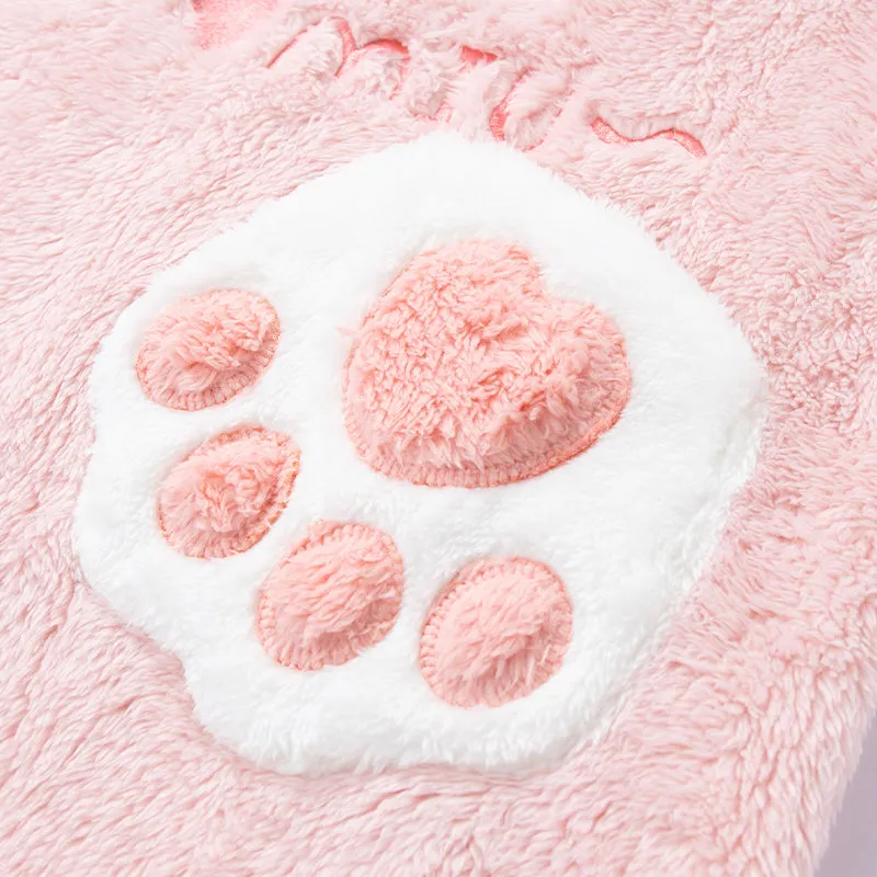 Cartoon Kitty Cat Paws Pockets Hooded Pajamas