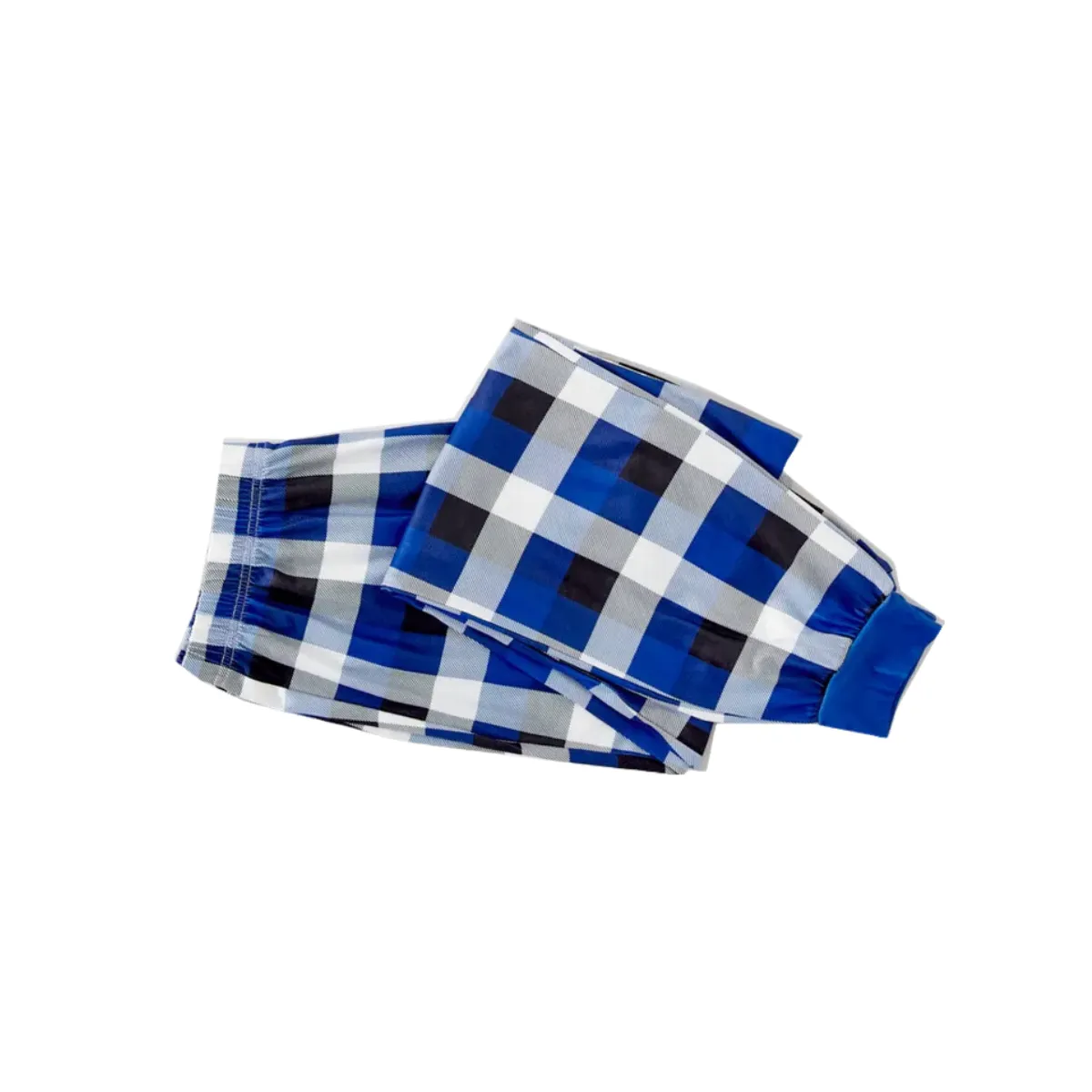 Cartoon Pattern and Christmas Slogan Printed Blue and White Plaid Family Matching Pajamas