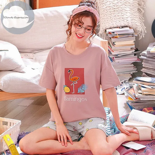 Cartoon Print Cotton Pajamas Set