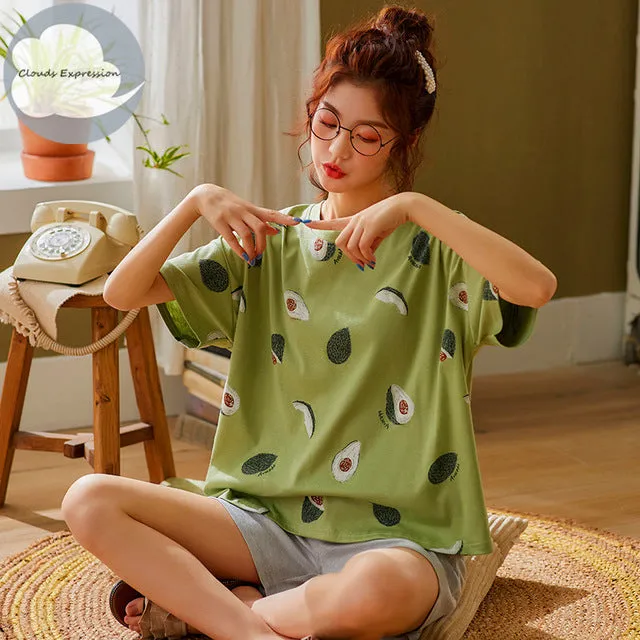 Cartoon Print Cotton Pajamas Set