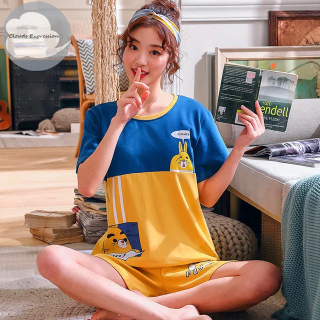 Cartoon Print Cotton Pajamas Set