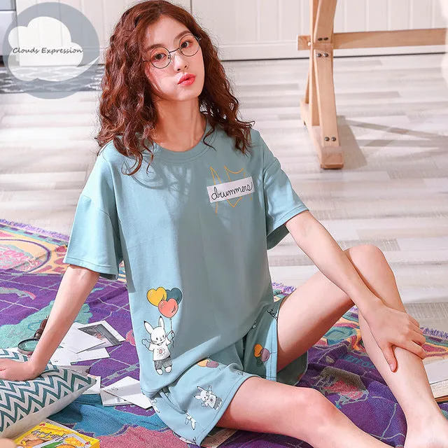 Cartoon Print Cotton Pajamas Set