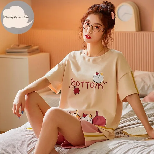 Cartoon Print Cotton Pajamas Set