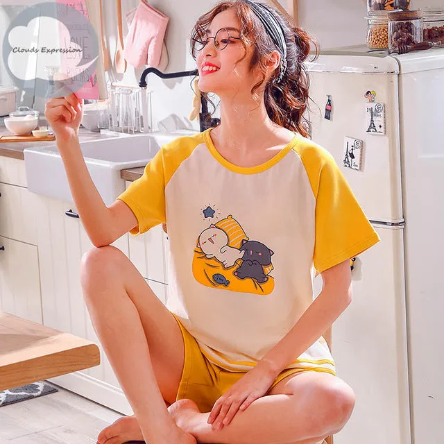Cartoon Print Cotton Pajamas Set