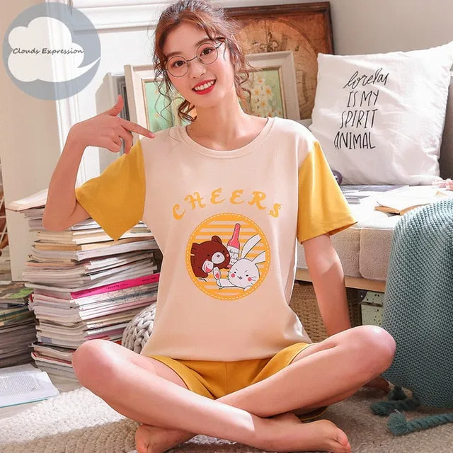 Cartoon Print Cotton Pajamas Set