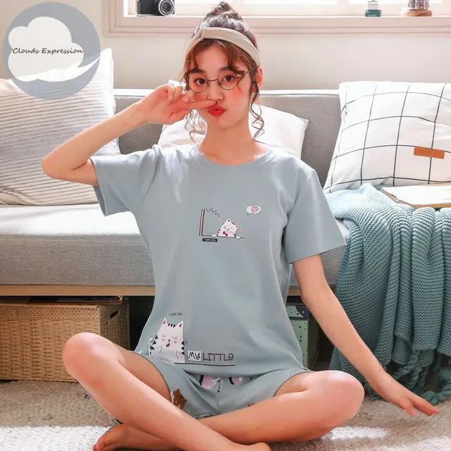 Cartoon Print Cotton Pajamas Set