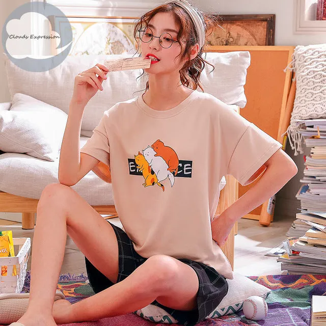 Cartoon Print Cotton Pajamas Set