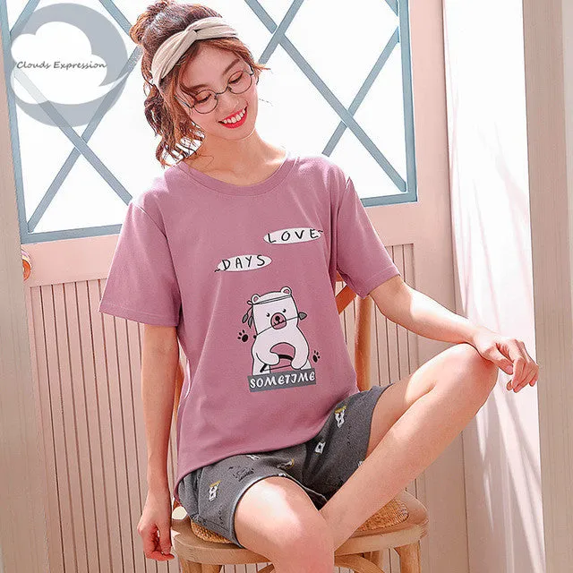 Cartoon Print Cotton Pajamas Set