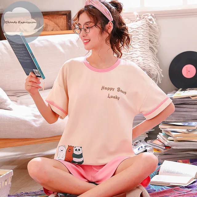Cartoon Print Cotton Pajamas Set