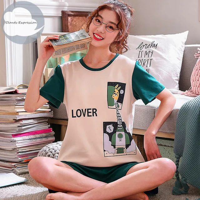 Cartoon Print Cotton Pajamas Set
