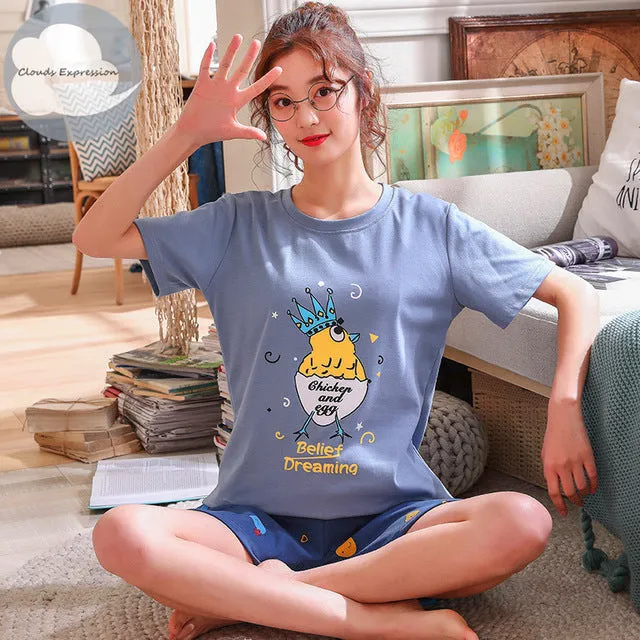 Cartoon Print Cotton Pajamas Set