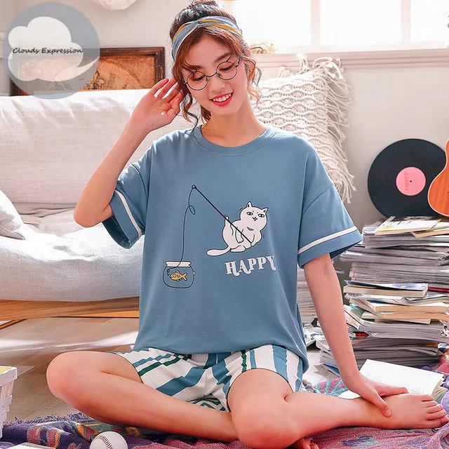 Cartoon Print Cotton Pajamas Set