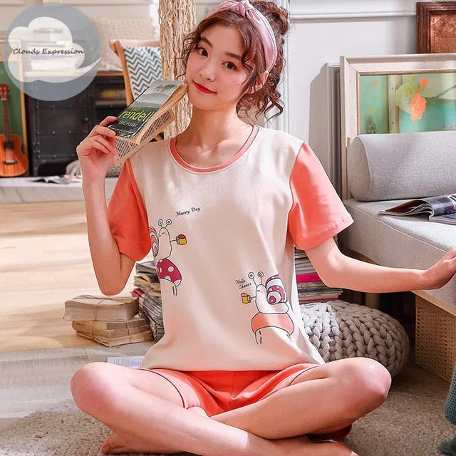 Cartoon Print Cotton Pajamas Set