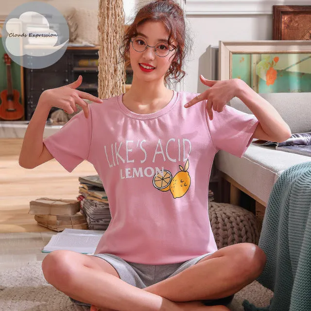 Cartoon Print Cotton Pajamas Set