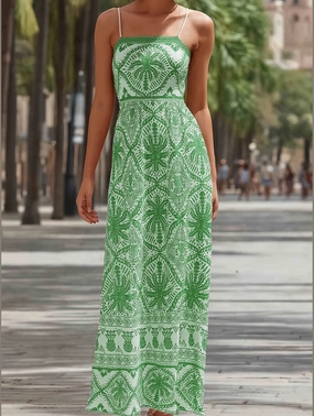 Trendy Piece Cascais Bohemia Tropical Palm Strappy Sundress ??Lightweight Summer Dress
