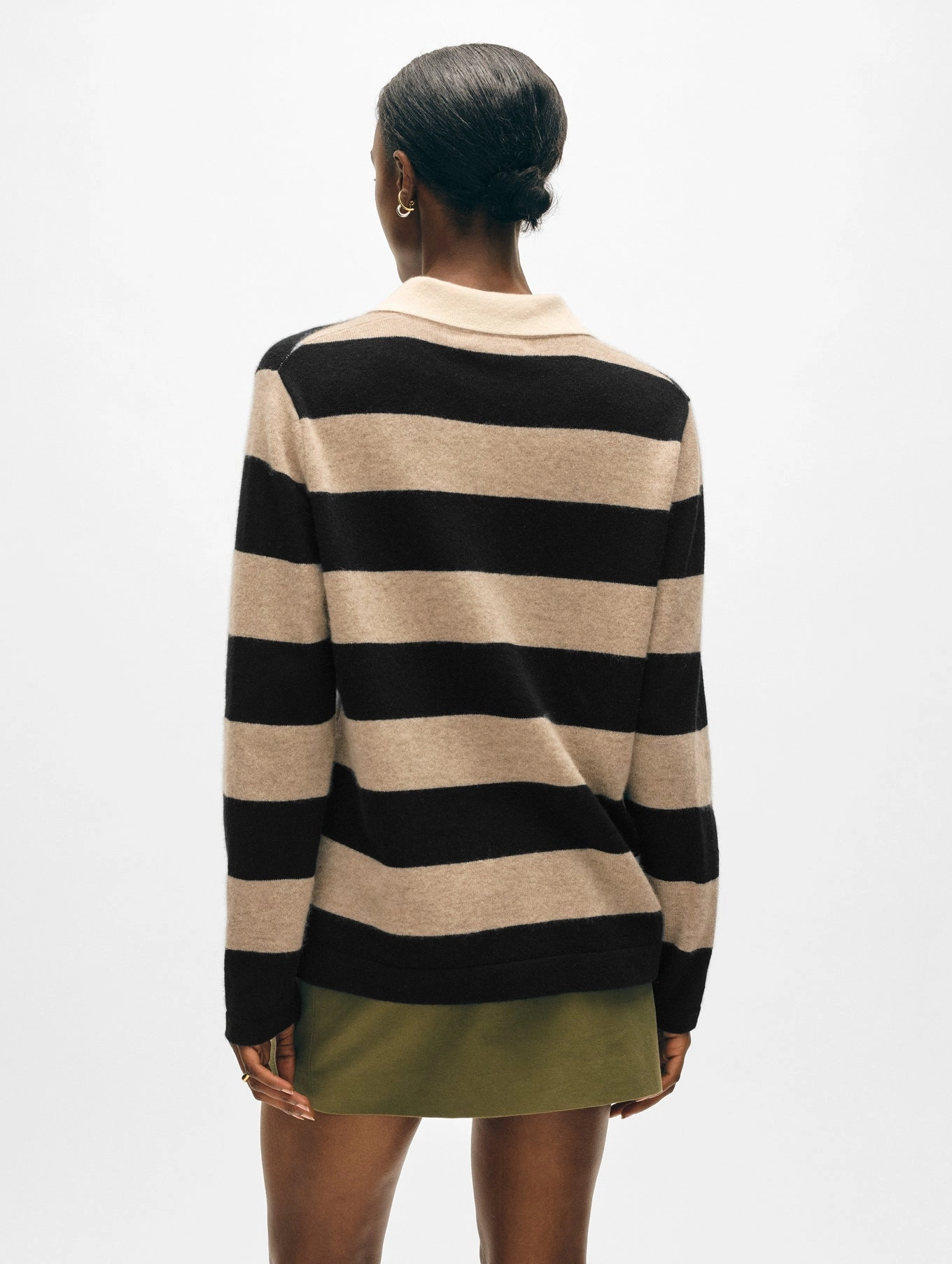 Durable Color Retention Stain Repellent Coating CASHMERE RUGBY STRIPE POLO