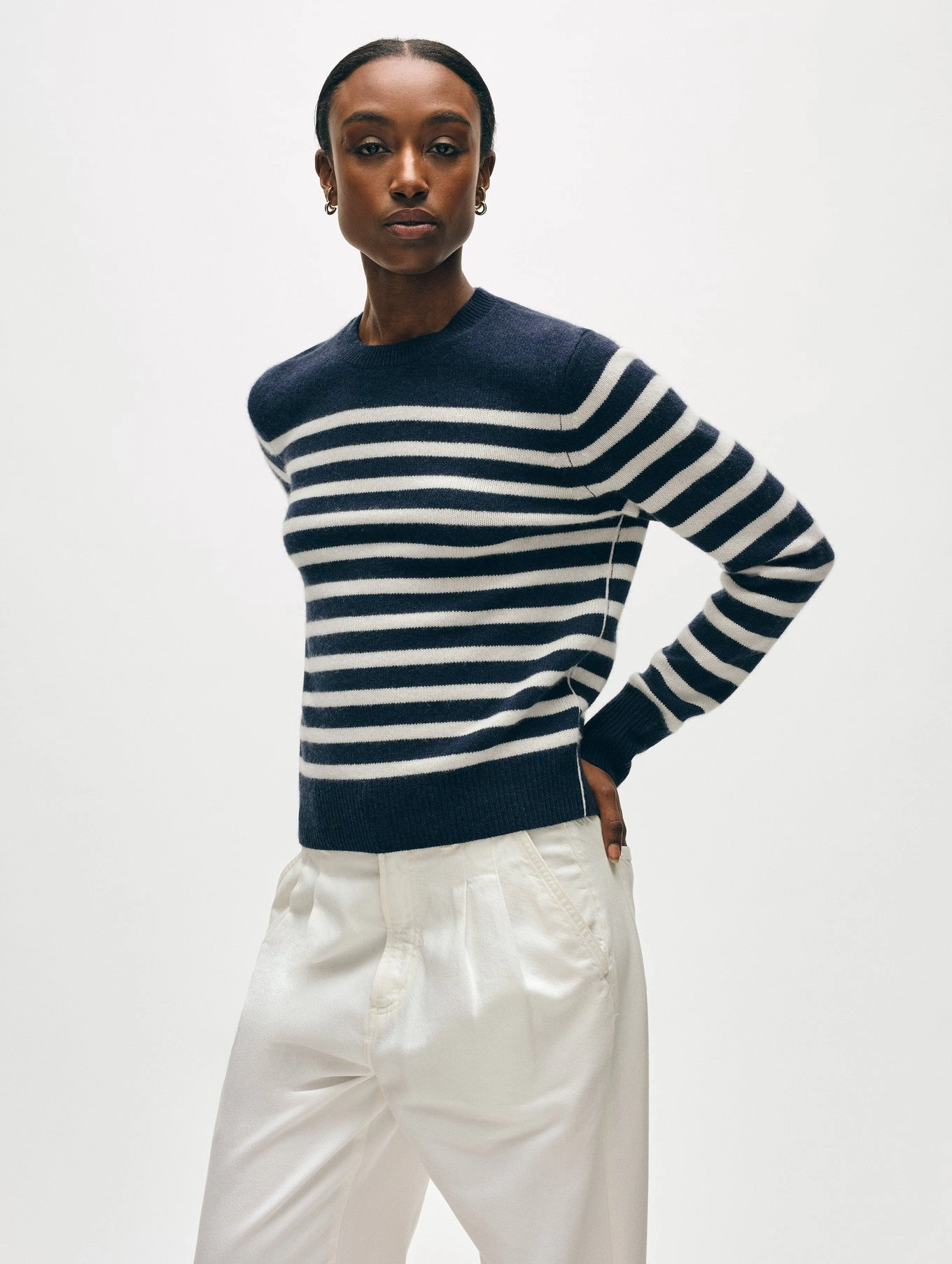 CASHMERE STRIPED CREWNECK Bluesign Approved Material Wrinkle Resistant