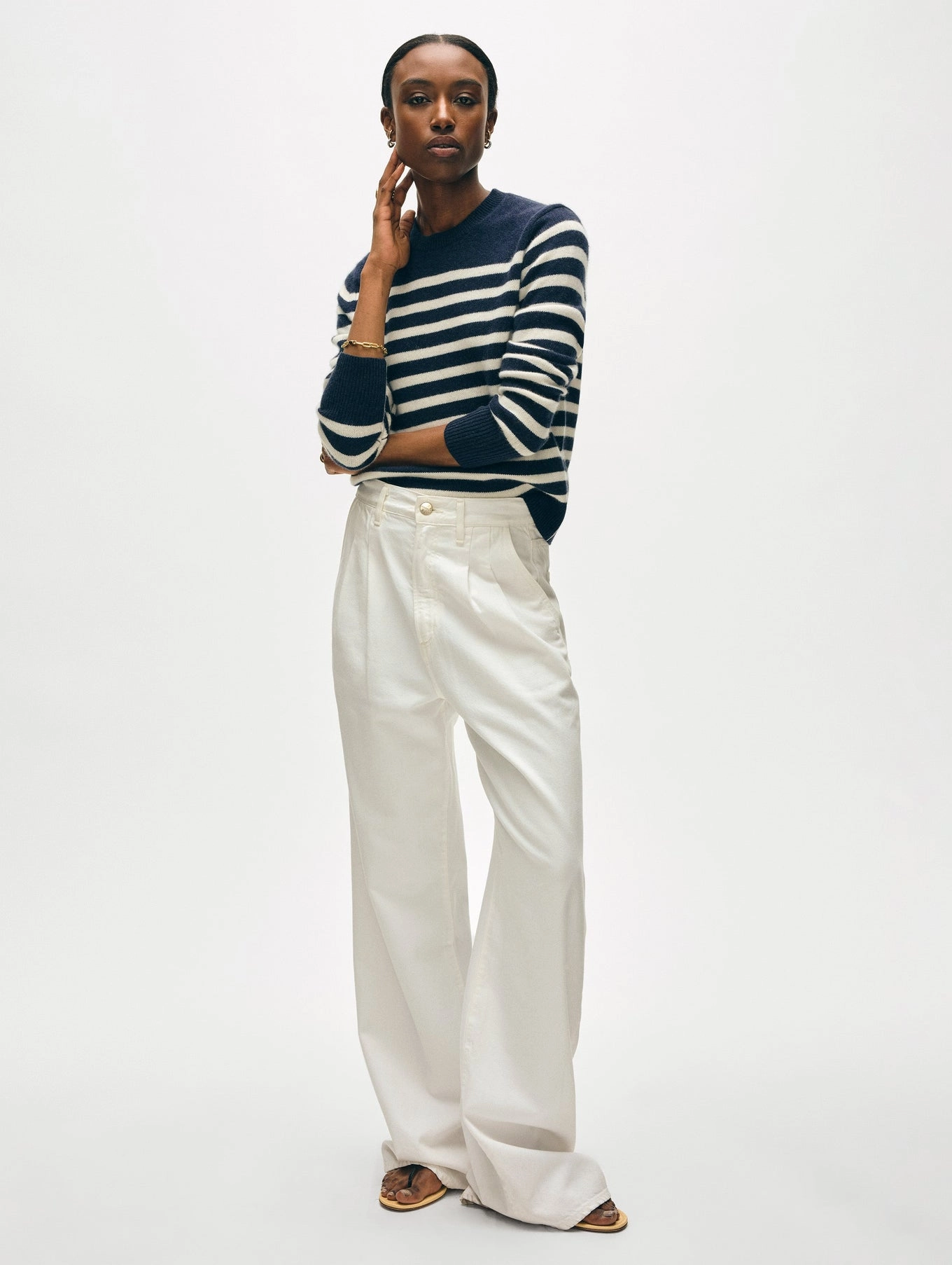 CASHMERE STRIPED CREWNECK TaglessCollars High Collar Option