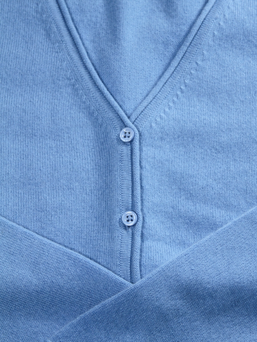 OrganicCottonBlend Comfortable Collar CASHMERE VEE CARDIGAN