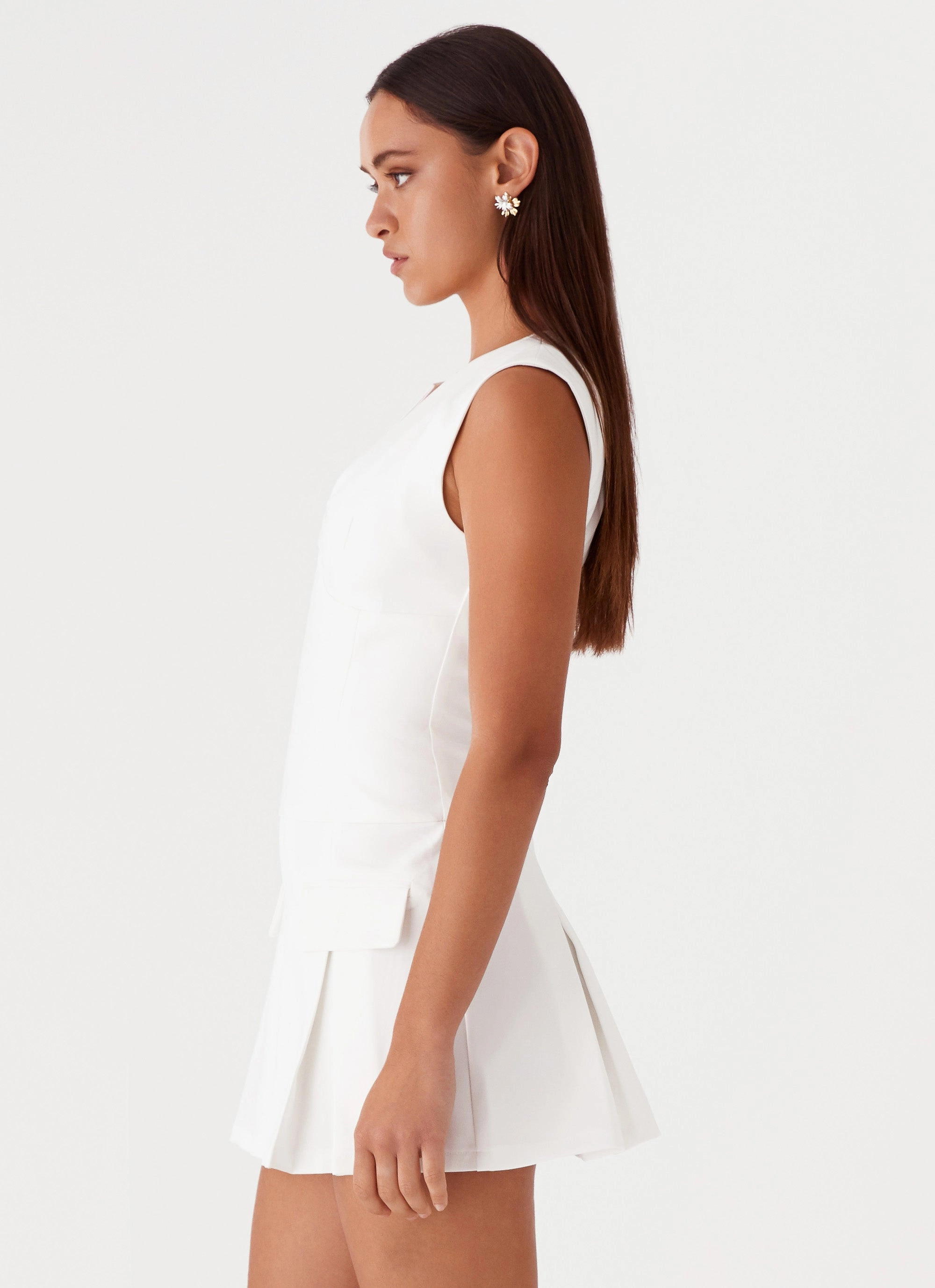Pearl-Detail Cassia Mini Dress - White