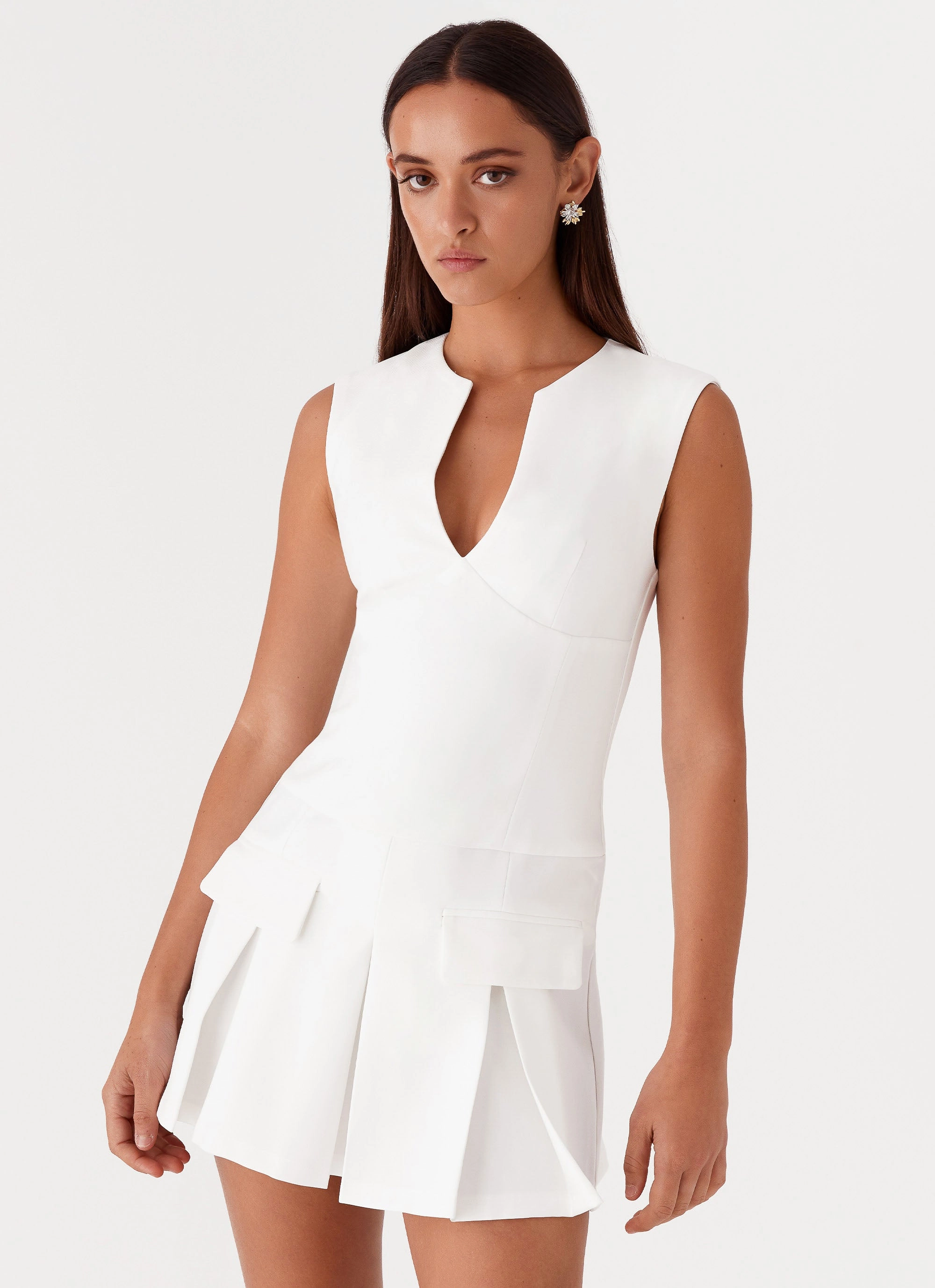 Versatile Layering Travel-Pack Cassia Mini Dress - White