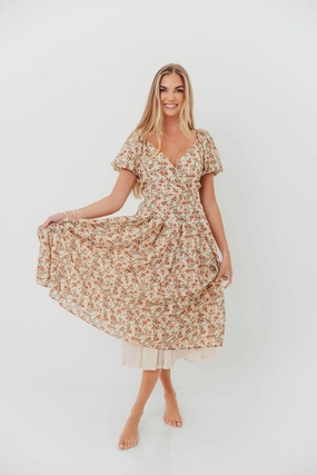Milania Midi Dress in Ivory Floral Smart Layers Smart Texture